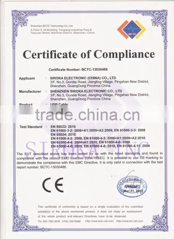 CE ROHS Approved Retractable Data Cable for mobile phone