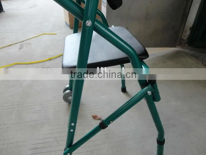 Folding elderly walker with seat