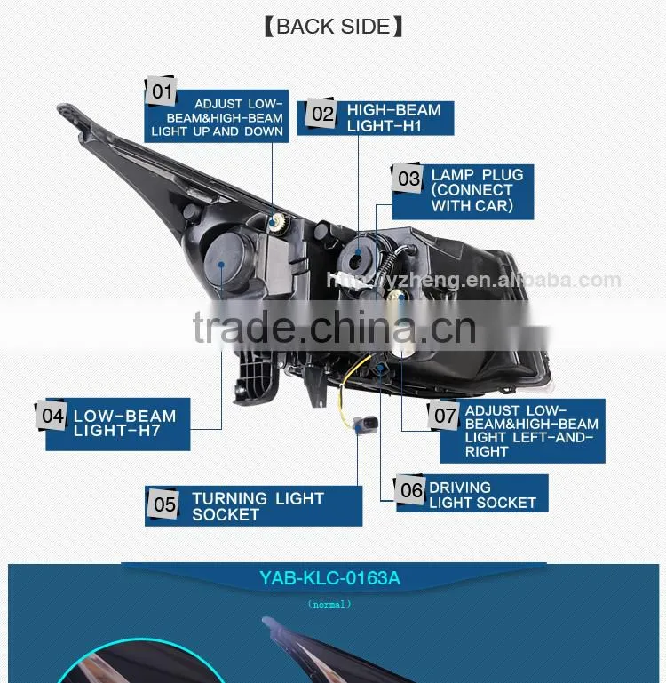 Made in CHina new type brighter light bar headlamp halogen bi xenon projector headlight for Chevrlet cruze led headlight