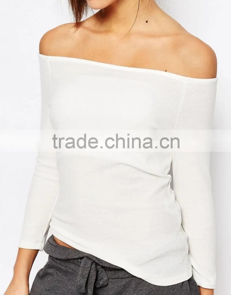 Latest design fashion women t shirt long sleeve off shoulder blank t-shirt