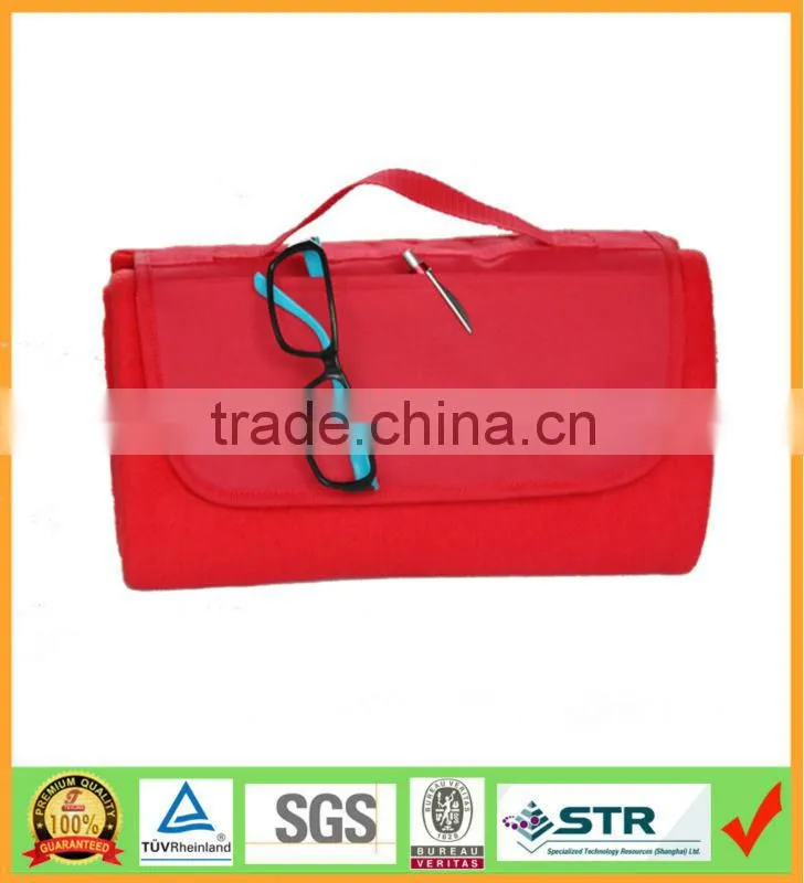 All Season Roll Up Solid Color Polar Fleece Travel Blanket with Carry Handle