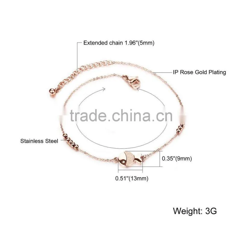 Fashion Womens Girls Stainless Steel Rose Gold Little Fish Pretty Chain Anklets
