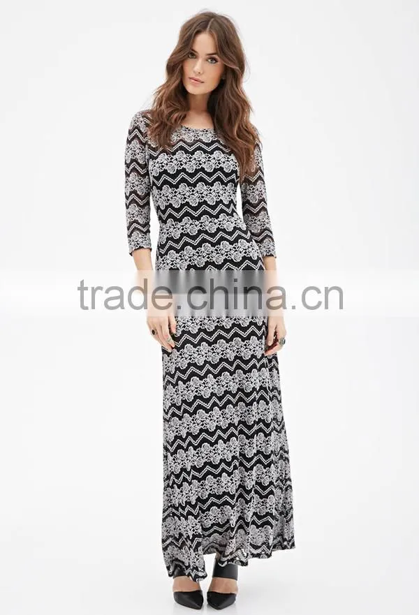 Floral and chevron lace new fashion woman dress maxi long dress