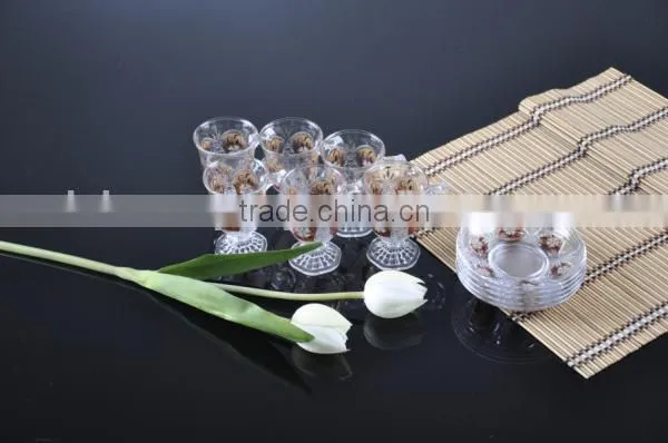 6 Glass cup and saucer with decal technology
