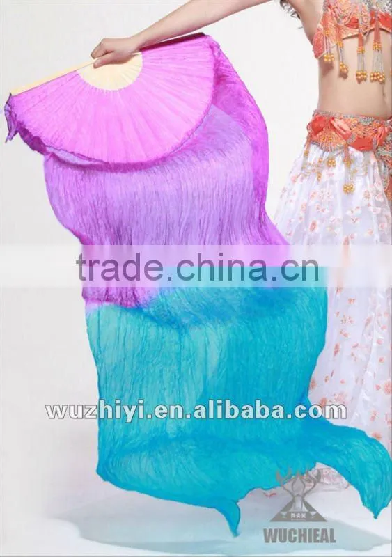 2012 wholesale green blue rose mixing color Belly Dance Silk Fans veil DJ1022