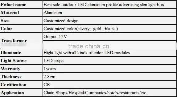 Best sale outdoor LED aluminum profile advertising slim light box