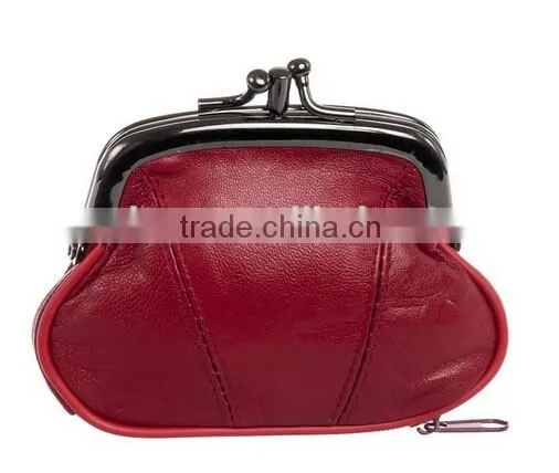 Factory Supplier Womens Leather Kiss Lock Coin Purse Fashion Coin Case