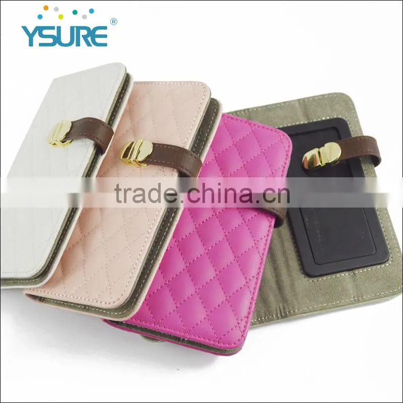 2016 new arrival slider diamond pu case for Huawei , , four card slots and one pocket . The new matel button
