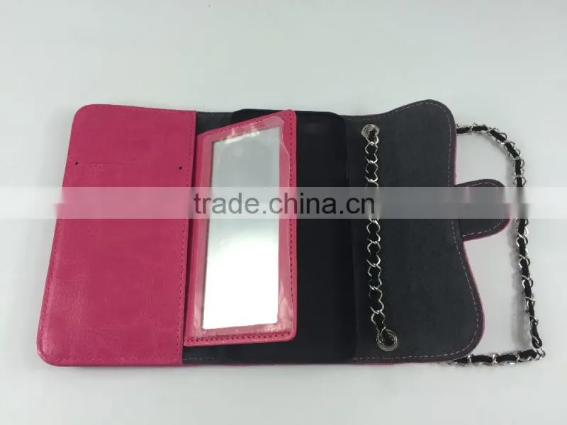 fashion style PU leather wallet case with mirror and card holder for iPhone 6