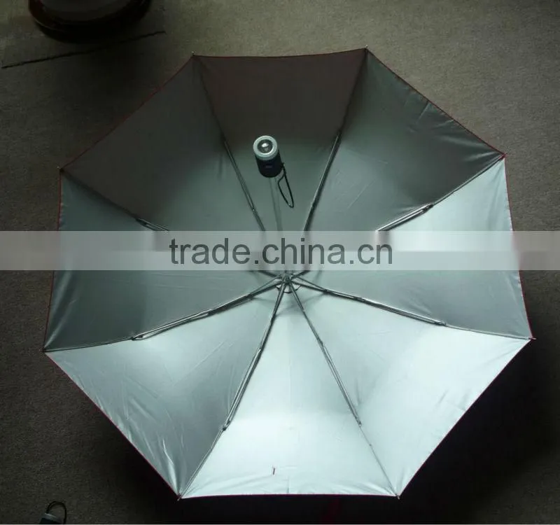 Arc42''*8Ribs Hand Open 3 Foldable Umbrella With Led Torch Handle OKLED017