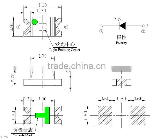 High brightness 520nm Green SMD LED 0603