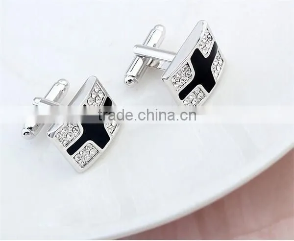 High polishing copper metal enamel crystal cufflinks jewelry mens cross cuff links for men