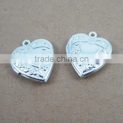 19mm flower engraved vintage brass silver heart photo locket charm 1132006