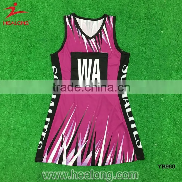 Healong Factory Sublimation Cheap Netball Jersey Skirts Dresses Uniforms