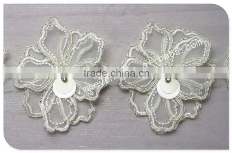 Beautiful design 8.5cm width organza flowers beaded lace in white