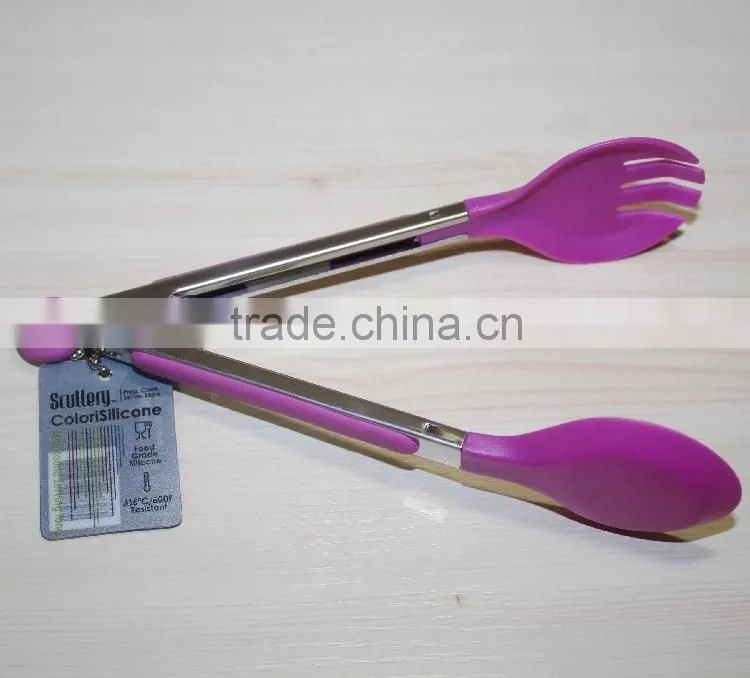 BBQ tongs wholesale bbq grill tongs rose round stainless steel +nylon tongs NL83