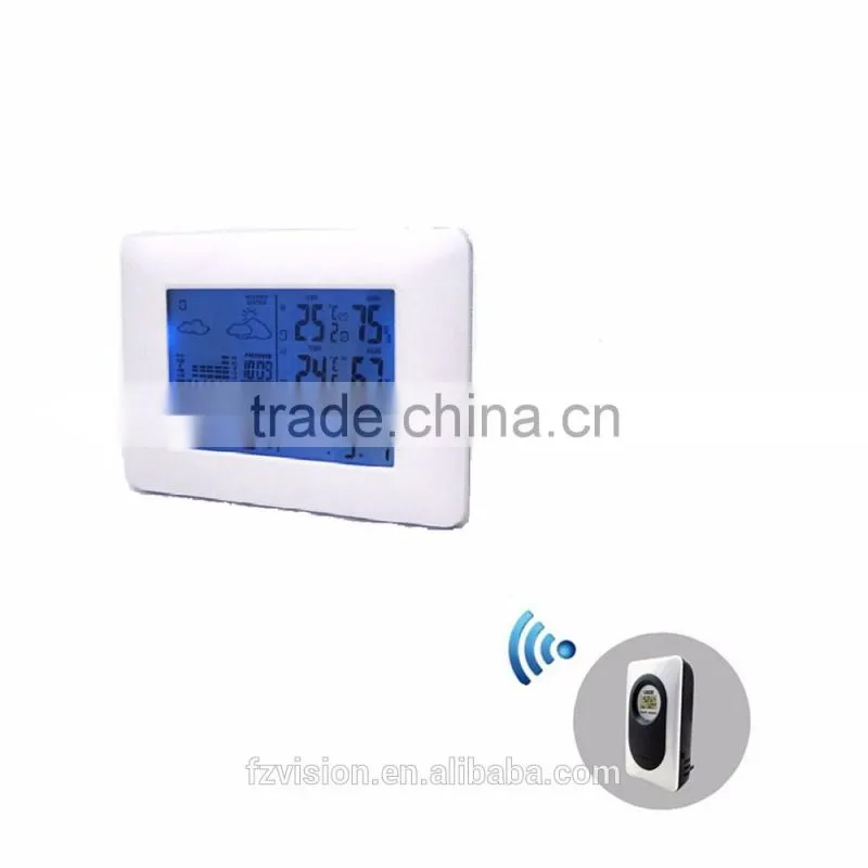 White RF Digital Clock Wireless Weather Station with Blue Backlight Thermometer Hygrometer Barometer 3 transmitters