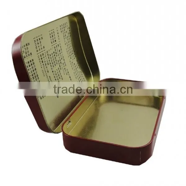 rectangular small metal hinged lid tin box