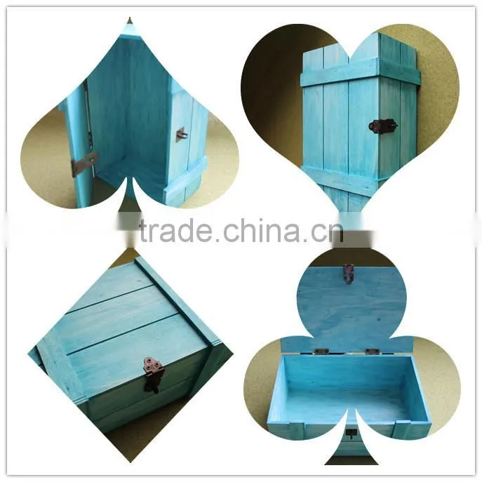 Vintage painted blue customized polished wooden box with lock