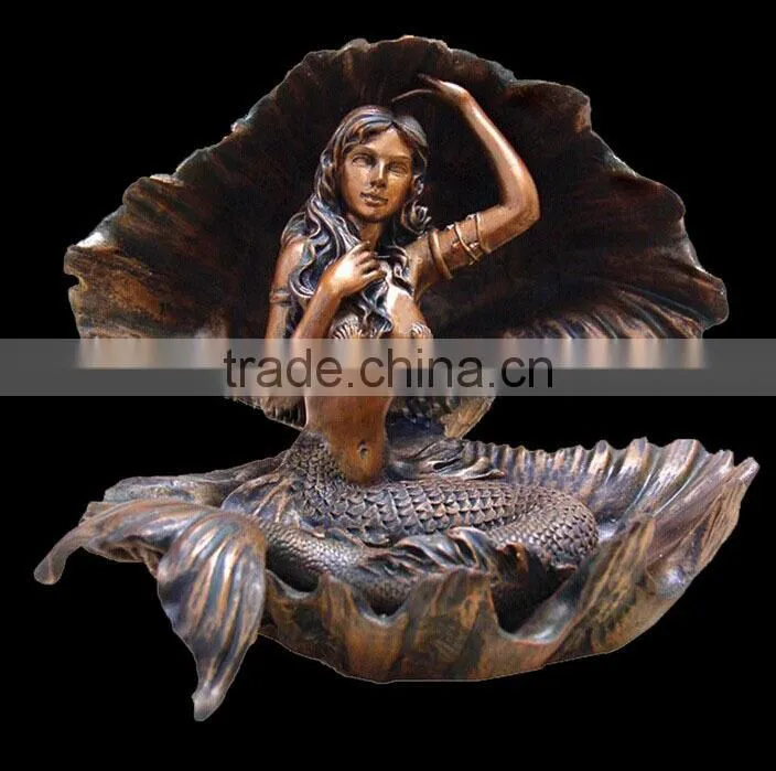 Cast bronze mermaid sculpture