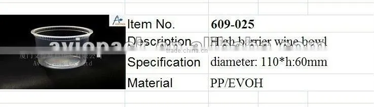 High Barrier Bowl, obstruct-oxygen PP/EVOH/PP