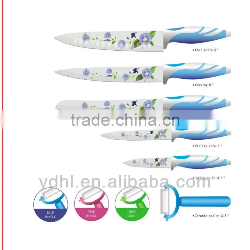 New 6pcs eco-friendly flower non-stick knife set
