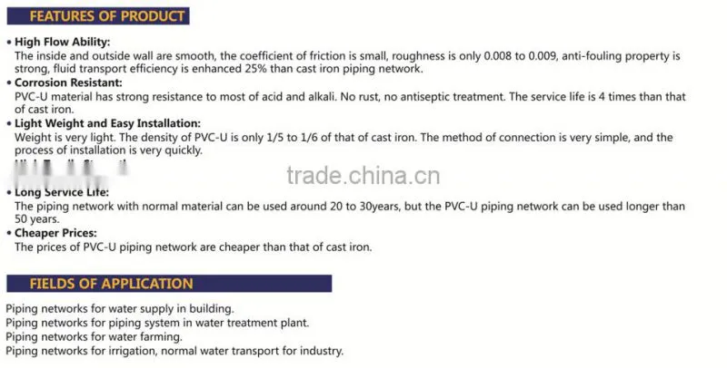 HIGH QUANLITY COUPLING OF PVC GB INDUSTRIAL PRESSURE PIPES & FITTINGS FOR WATER SUPPLY