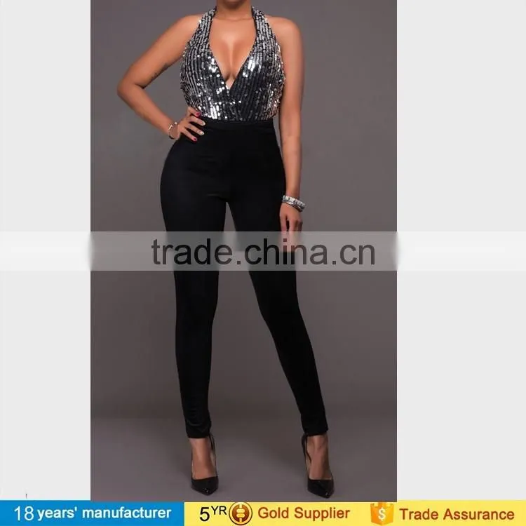 2014 new women block color BLACK WHITE tie Long plus size wide leg soft elegant women stripe evening jumpsuit OEM cheap bulk