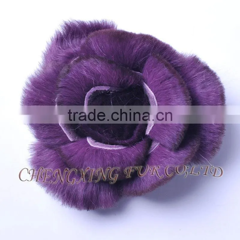 CX-A-38 Genuine Rex Rabbit Fur Hand-made Flower Brooch Pin