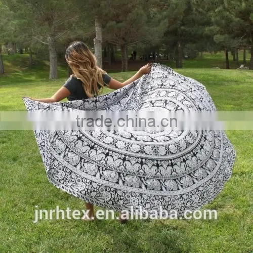 Custom cotton printing round beach towels with tassels