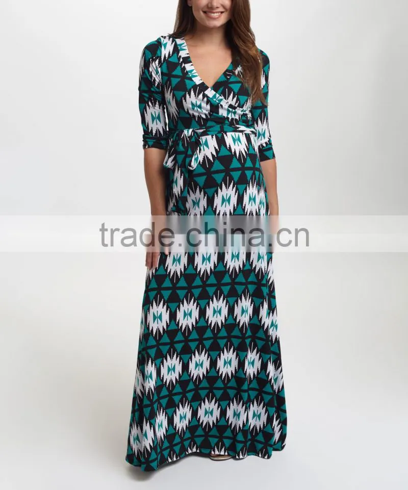 Newest Maternity Dresses With PinkBlush Teal Geo Maternity Maxi Dress Half Sleeve Women Clothes WD80817-25