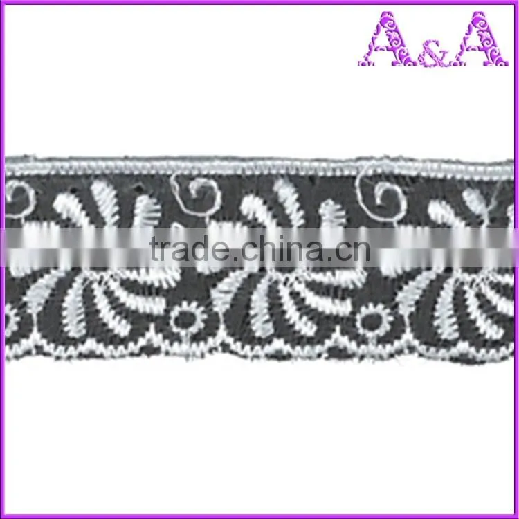 Swimming wear use black embroidery Organza ribbon lace