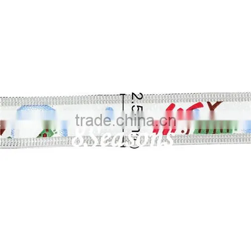 White Christmas Snowman Pattern Satin Ribbon For Christmas Decoration 25.0mm