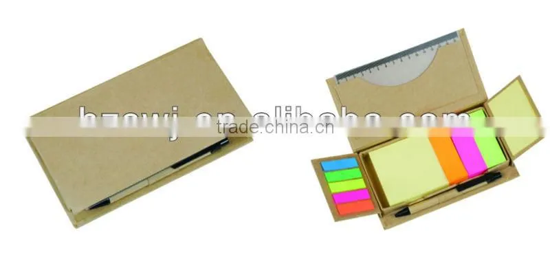 sticky notepad with pend and ruler