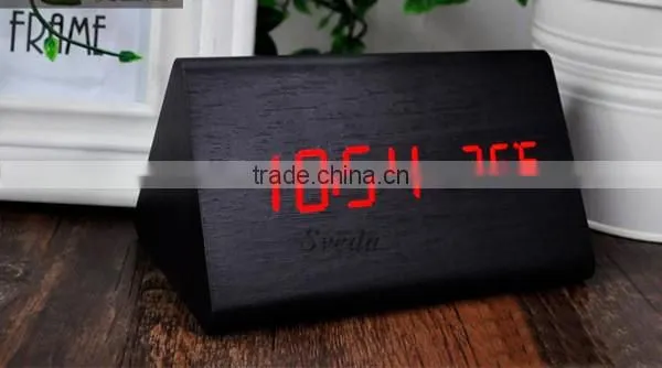 (Crazy Hot Selling)Wholesale Digital Wooden LED Alarm Clock,Wooden Table Clock,sound control Alarm Clock,Triangle wooden clock