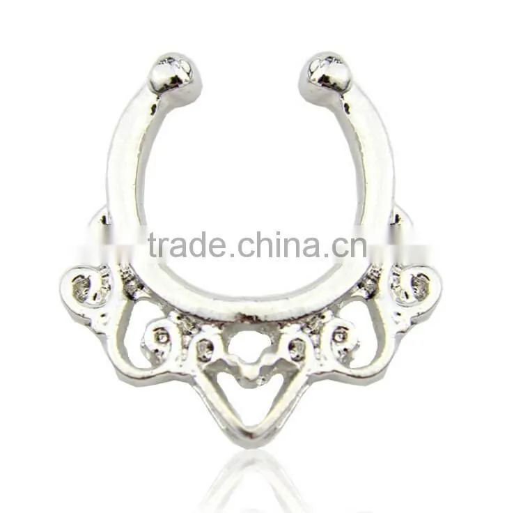 2017 Septum Clicker,Fake Septum Ring,Nose Ring Body Piercing Jewelry with Gems
