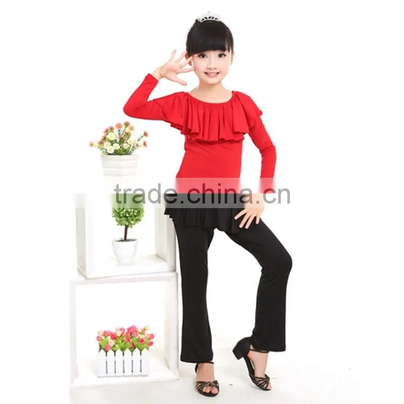 Kids Gymnastics Dance Tops And Pants Suit Children Girls Lotus Leaf Collar Latin Dance Costume