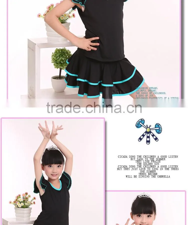 2016 Girls Child Latin Skirt Suit Kid Double V-Neck Gymnastics Costume Performance Dress