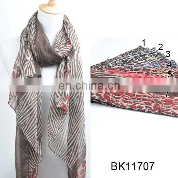 Stripe Leopard Women Long Big Crinkle Voile Soft Scarf Wrap Shawl Stole