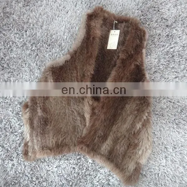 Fashion classic women knitted sleeveless asymmetrical beaver fur vest