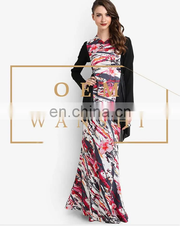 new design modern pleats print Islamic dress plus size women baju kurung