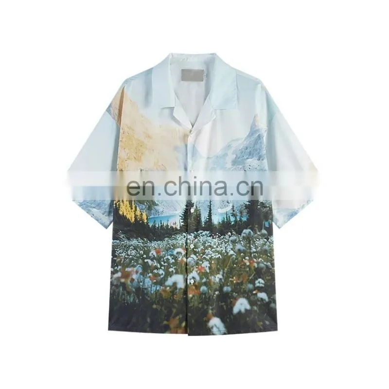 Diznew Mens Sublimation Full Allover Print Beach Shirt Set Custom Print 2XL Loose Button Up Shirt