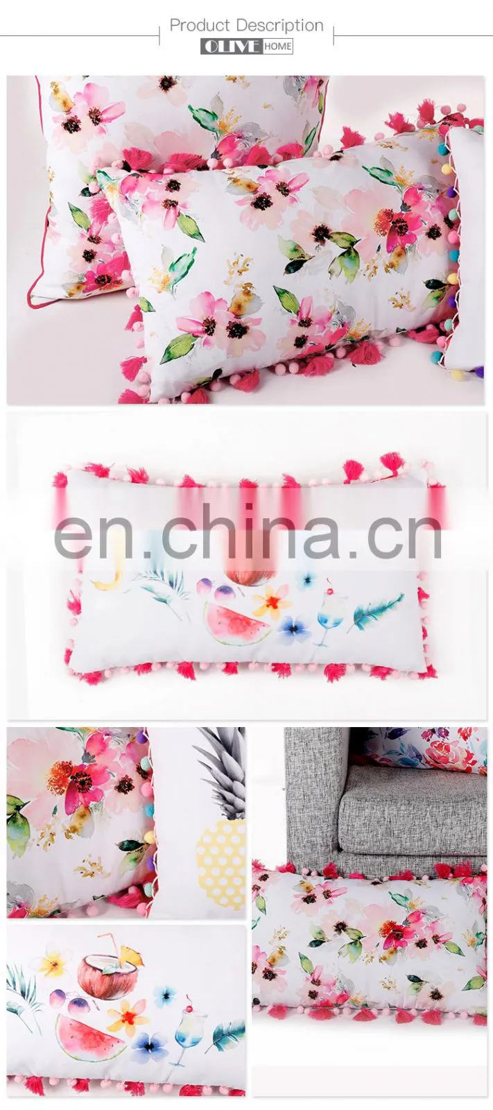 Custom Design Flower Paint Printed Furniture Cushions Decorative Pillow Outdoor