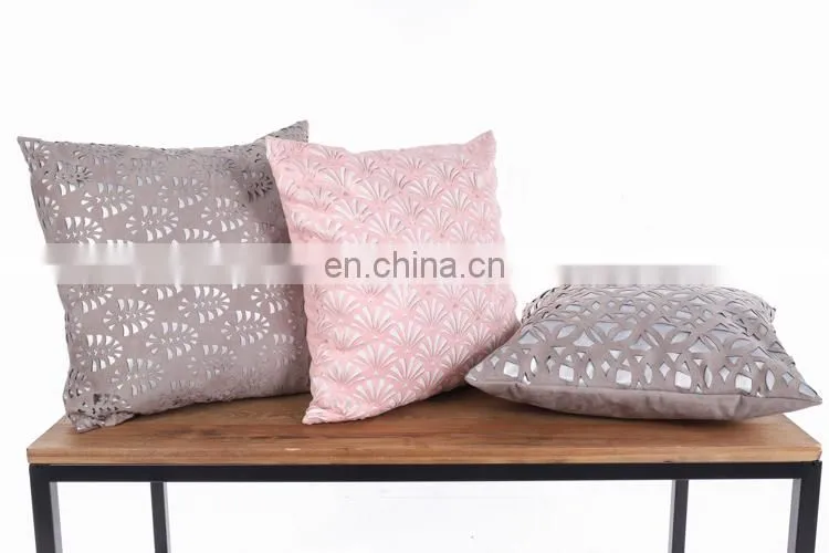Geometric pattern Laser Cutting for Decorative Pillow Case Home suede grey Decor Square Pillowcase