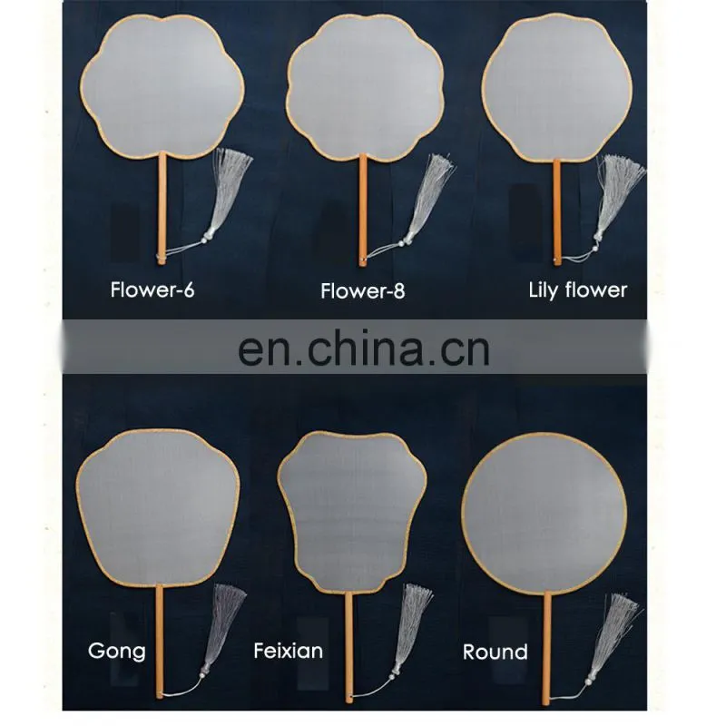 Chinese style multi-patternsilk embroidery dual-faced handmade fan with long wooden handle and tassel pendant(20*51cm)