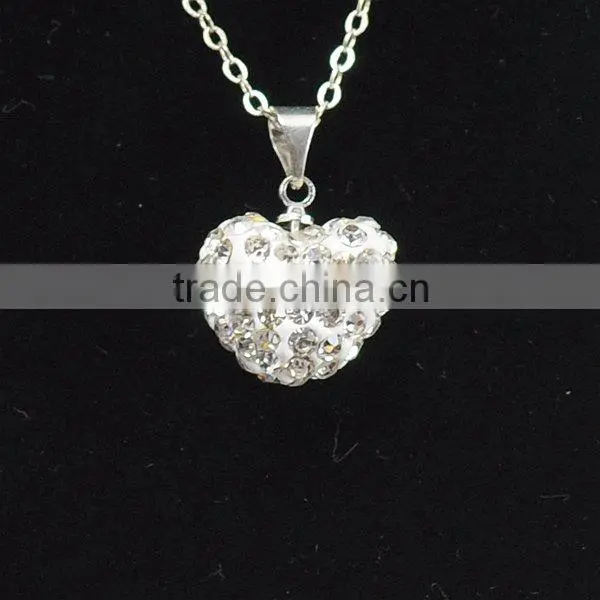 Low price Shamballa Necklace Wholesale Heart Shape New Arrival Crystal Clay Shamballa With Silver Chains Necklace