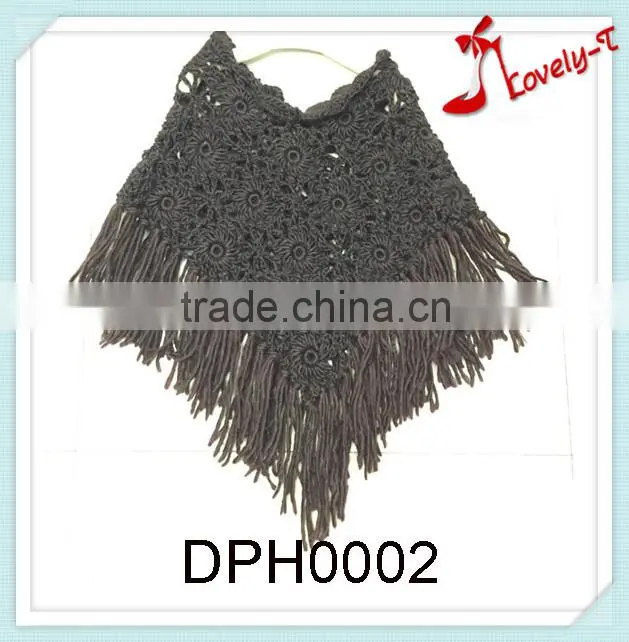 Hot sell flower acrylic baby girl's embroidery knitted poncho sweater towel with tassels