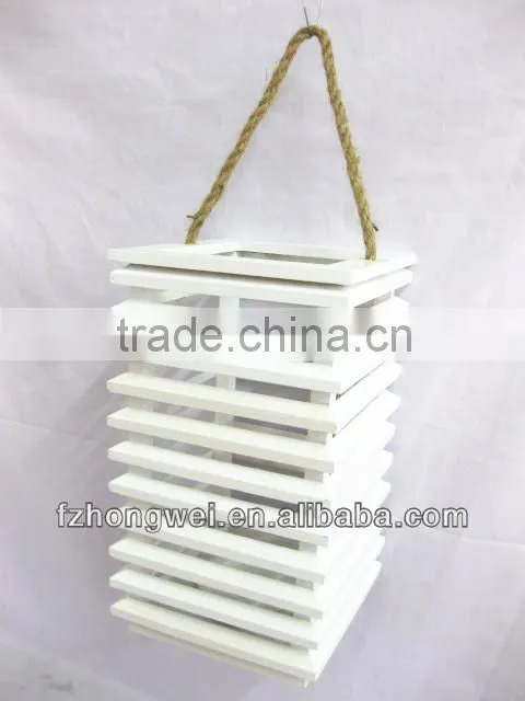 Hongwei Handmade Beautiful Wooden Lantern/Candle Lantern/Candle Holder with Hemp Rope Handle for Home&Garden Decor,Eco-Friendly