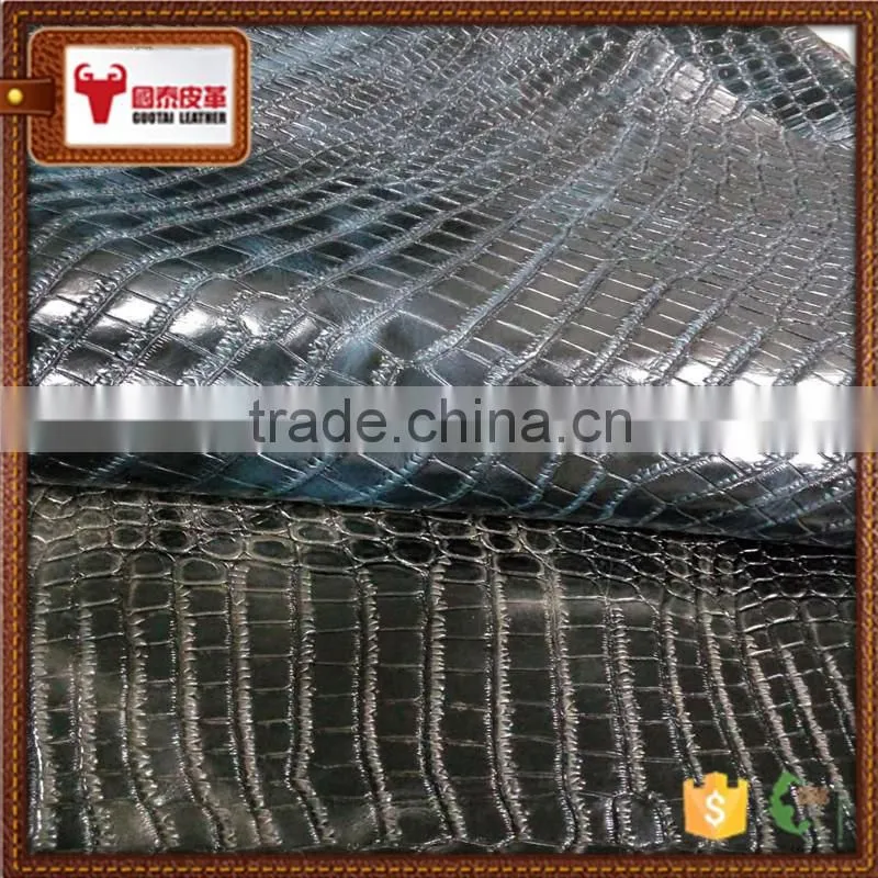 PU coated crocodile embossed cow split leather
