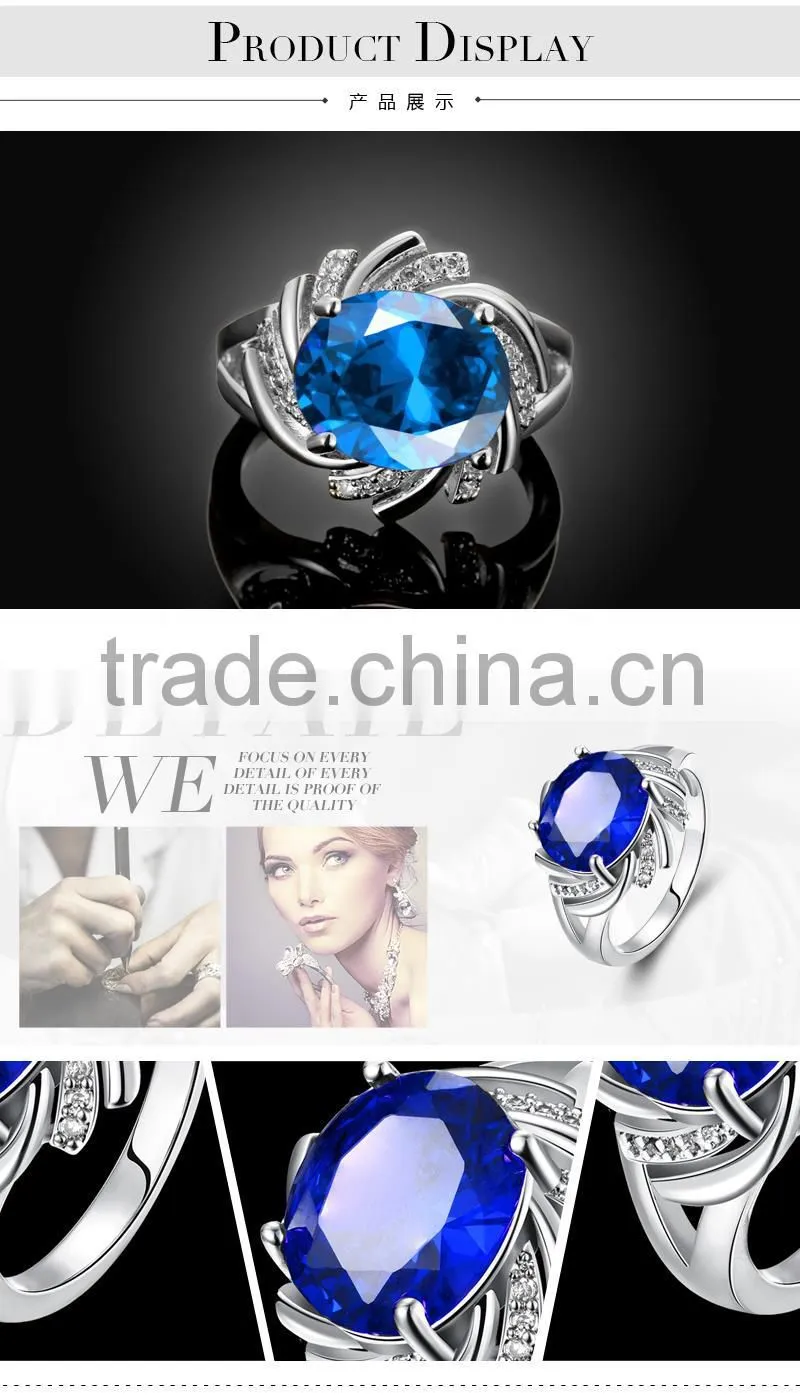 2015 latest popular single big blue neelam stone gold ring designs for women ladies